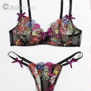 Yüksek kaliteli nakış kıyafeti kadınlar seksi dantel 2 parça balayı iç çamaşırı iç çamaşırı setleri - Product Image 4