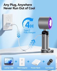 Ventilateur portable 4-en-1 pliable pour bureau, avec 199 réglages de vitesse, flux d'air puissant de 2000 mAh, autonomie de 12 heures, affichage numérique - Product Image 5