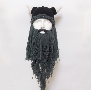 Gorros de punto plegables con barba de bárbaro vikingo para <span class=keywords><strong>hombre</strong></span>, gorros deportivos novedosos con cuernos vikingos y barba - Product Image 1