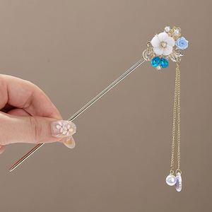 Horquillas para el cabello para mujer, estilo antiguo, vintage, con diseño de flor y en forma de abanico, horquilla de aleación con borlas de estilo chino nuevo y movimiento ondulante - Product Image 5