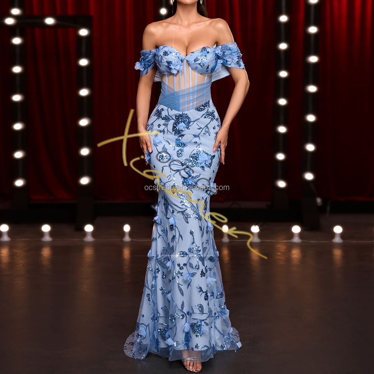 blue graduation dress women