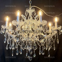 Lustre en cristal K9 doré de luxe européen, luminaire suspendu classique à plusieurs niveaux pour hôtel, villa, salon, salle de banquet