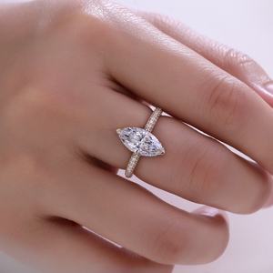 Produits de haute qualité certifiés IGI, bague de fiançailles en or massif 14 carats avec halo de diamants, diamant de laboratoire taille marquise 2 carats - Product Image 5