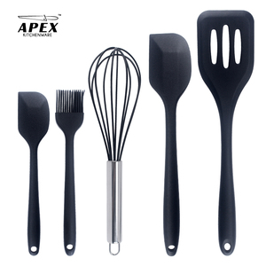 Juego de utensilios de cocina de silicona de 5 uds para cocinar, juego de espátula antiadherente, batidor de huevos ranurado, cepillo para hilvanar, resistente al calor para hornear - Product Image 1