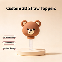 Accessoires de paille personnalisés : Capuchons de paille mignons en forme d'ours de dessin animé, couleur et forme personnalisables, réutilisables, décorations 3D pour gobelets