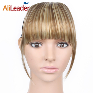 Alileader-extensiones <span class=keywords><strong>de</strong></span> cabello sintético liso para mujer, fibra resistente al calor, con flequillo <span class=keywords><strong>de</strong></span> pelo sintético, Clip en flequillo - Product Image 1