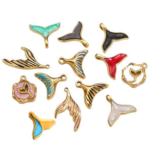 Dijes Personalizados Impermeables al por Mayor, Chapados en Oro de 14k y 18k, de Acero Inoxidable 316L, con Diseño de Cola de Ballena y Pez Esmaltada, para Fabricación de Joyas - Product Image 5