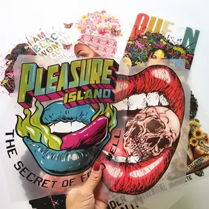 Lips Design Patches Iron On Decals PET Film Flocking Screen Print Plastisol Heat Transfer Logo Stickers For Clothes