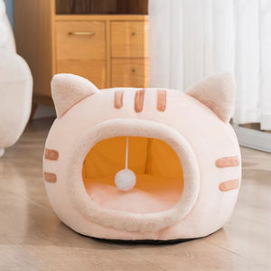 Cama para gatos con forma de gato, arenero semicerrado para mascotas, cómodo, de algodón PP y forro polar de cristal, con diseño de cabeza de gato. - Product Image 3