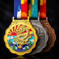 Médailles rondes Dragon Chinois en or, argent et bronze, motif Dragon en relief 3D avec rubans assortis pour cérémonie de remise des prix