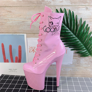 Stivaletti da Donna <span class=keywords><strong>alla</strong></span> Moda Impermeabili con Plateau 8" (20cm), Tacco Alto Sottile, Design Sexy con Gattino Rosa, Lacci Superiori - Product Image 2