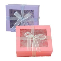 Caja de Regalo Floral con Ventana Transparente Cuadrada, Decoración con Lazo de Organza, Materiales Reciclados, Acabado Mate, para Regalos de Boda, Baby Shower y Fiestas