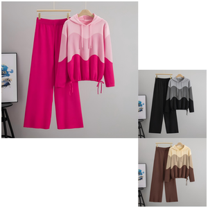 เสื้อไหมพรมผสมแขนยาวมีฮู้ดตัดต่อสีสันสำหรับผู้หญิง ชุดลำลองใหม่สำหรับฤดูใบไม้ร่วงและฤดูหนาว - Product Image 2