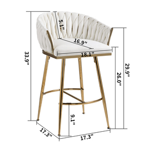 Modern Adjustable Fabric <b>Bar</b> <b>Stools</b> Set of <b>2</b> for Home <b>Bar</b> Hotel Dining with Metal Frame and Hand-Wave Back - Product Image 3