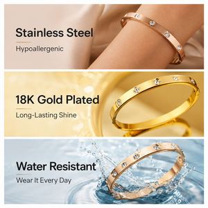 Wholesale 18K Gold Plated Stainless Steel Luxury Crystal Rhinestone Bezel Set Trendy Women's <b>Bangle</b> <b>Bracelet</b> US Made for - Product Image 5