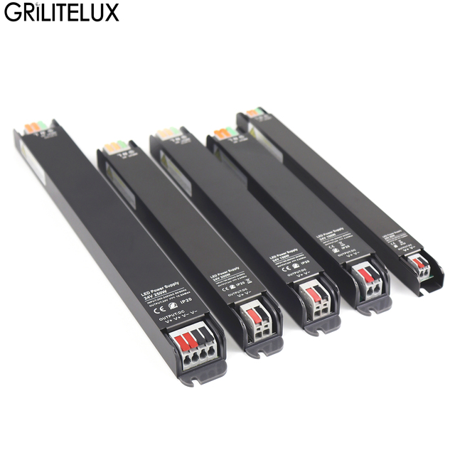 LED Power Supply 12V/24V 60W-250W Slim Aluminum Constant Voltage Output Compact Body Slim Type Low Voltage for LED Strips