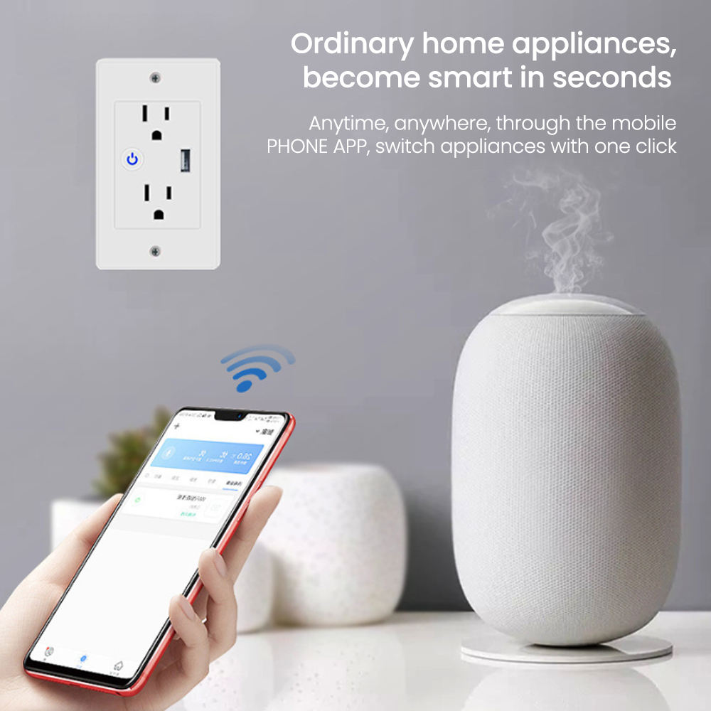 HONPNK Tuya Timer On/off Remote Control Voice Control USB Support US Standard Smart Socket WiFi Wall Socket