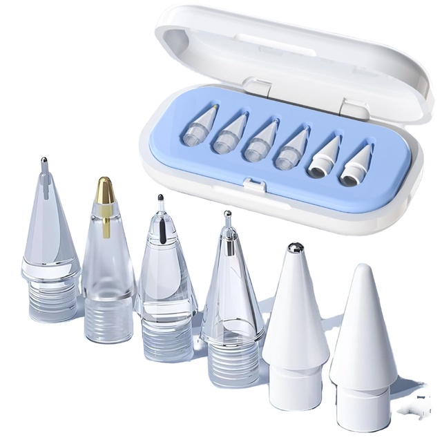 Pencil Metal Nibs 6 Pack Replacement Tips Case No Wear Fine Point Precise Control Touch Compatible 1st/2nd Gen USB-C