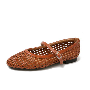 Scarpe da Donna all'Ingrosso dalla Cina, <span class=keywords><strong>Ballerine</strong></span> Mary Jane, Scarpe Traspiranti in Rete Intrecciata con Punta Quadrata, Colore Marrone - Product Image 6