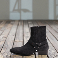 Sepatu Chelsea Chukka Kulit Asli Ukuran Besar Pria dengan Ritsleting, Tinggi Mata Kaki, Sol Kayu Penambah Tinggi, Musim Gugur Musim Dingin, Elegan Kasual