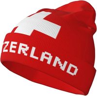 Bonnet en tricot personnalisé avec drapeau suisse, en acrylique extensible doux, idéal pour le ski, le camping, les activités de plein air, les matchs sportifs et le soutien des équipes.