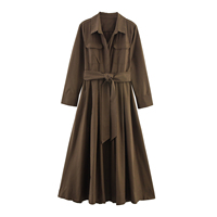 Robe chemise décontractée à manches longues et col rabattu, 4 coloris, couleur unie, pour femmes