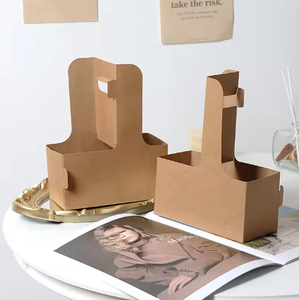 Custom Eco-Friendly Degradable Disposable Cardboard Coffee Cup Carriers, Kraft Paper <b>Takeaway</b> Beverage <b>Containers</b> with Handles - Product Image 6
