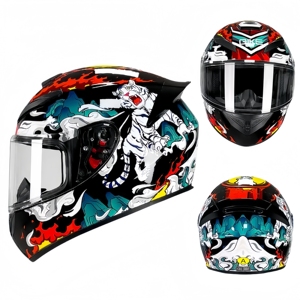 Casque de moto intégral original approuvé par la CCC avec motif imprimé tigre Bluetooth ABS toutes saisons - Product Image 1