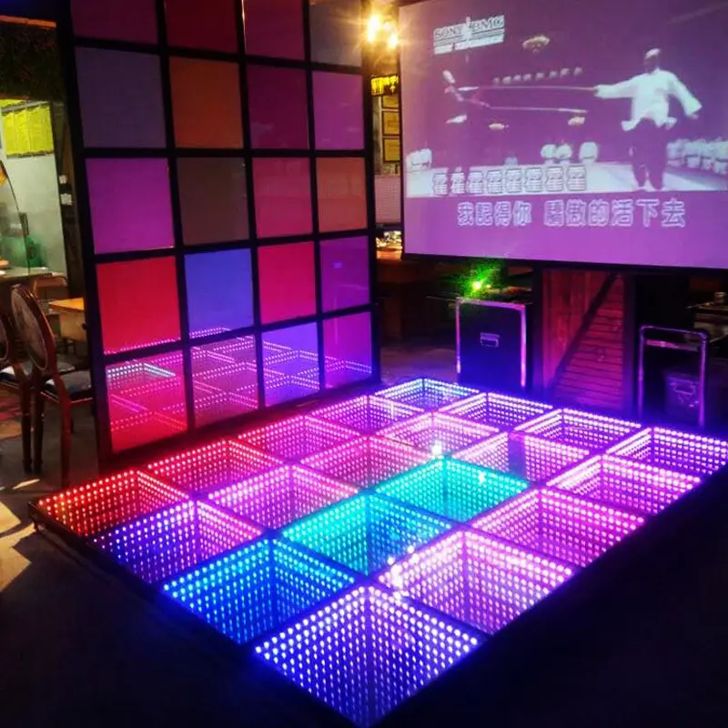 ฟลอร์เต้นรำแม่เหล็ก LED แบบพกพาสำหรับงานแต่งงาน3D แบบอินเตอร์แอคทีฟ Piste de Danse lumineuse LED อินฟินิตี้กระจกเต้นรำไร้สาย