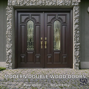 Portes <span class=keywords><strong>d</strong></span>'<span class=keywords><strong>entrée</strong></span> doubles en verre anti-effraction de haute qualité en bois massif pour villas contemporaines - Product Image 2