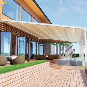 Kits de techo de apertura de <span class=keywords><strong>policarbonato</strong></span> de pérgola de doble <span class=keywords><strong>persiana</strong></span> retráctil eléctrica para exteriores Hanrui con kits de toldo de Marco recubierto de polvo - Product Image 5