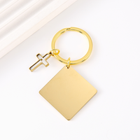 Porte-clés carré en acier inoxydable Ywyougang, gravable, avec couleur personnalisée, design vintage tendance, forme croix, cadeau