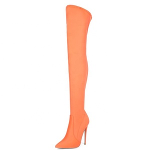 Multi-colors Size 45 Women's Over Knee <b>Boots</b> Stretch Fabric Thigh High <b>Boots</b> Women Skintight Stiletto Shoes on Long <b>Boots</b> - Product Image 1