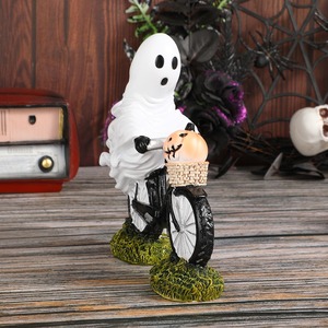 Lindo fantasma de Halloween decorativo espeluznante fantasma bicicletas Halloween figurita fantasma bicicletas jinete con calabaza Rosa decoración de Halloween - Product Image 4