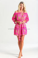 Robe Bardot brodée sur tout le corps Fabricant indien haut de gamme Mini robe à épaules dénudées Été Boho Cool Rayonne Tunique à volants