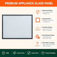 Panneau en verre trempé sérigraphié avec bordure noire, verre de protection pour appareils électroménagers, écran d'affichage personnalisé OEM pour four, lave-vaisselle et salle de bain