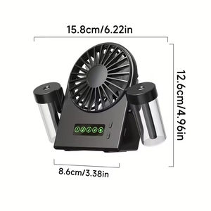 Ventilador de Escritorio con Doble Pulverización y Humidificador, Dos en Uno, USB, Portátil, con Pantalla Digital, Pulverizador de Agua, 1200 mAh, Cuatro Velocidades de Viento - Product Image 2