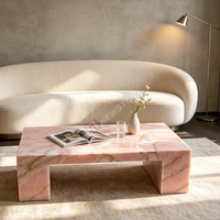 Table basse unique en onyx rose naturel haut de gamme, table basse moderne minimaliste, table basse en onyx premium, décoration de salon
