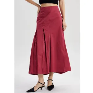 Unique High Quality 100%cotton High Waist Pleated Pleated Skirt Long For Women Office Lady Casual