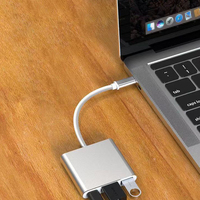 SKYLIGHT Hub 3-en-1 en alliage d'aluminium Type-C avec ports USB 2.1, USB 3.0 et charge PD pour TV/Projecteur/iPhone 15/16/MBP (En stock)