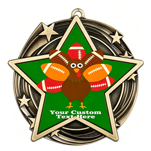 Medalla de Fútbol Americano con Forma de Estrella de Pavo de Acción de Gracias Personalizada, Chapada en Oro, Aleación de Zinc, Esmalte Duro, Impresión Digital - Product Image 1