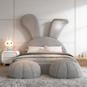 Cama Infantil Tapizada con Forma de Conejo, Muebles Infantiles para Dormitorio con Otomanas y Luz de Lectura - Product Image 5