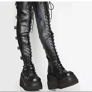 Nouvelles Bottes Punk Femme 2026 Style Européen et Américain à Boucle Métallique, Plateforme, Hauteur Genou, Grande Taille - Product Image 4