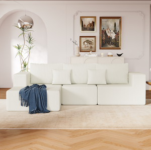 108.3" Sectional Foam Couch L-Shaped <b>Sofa</b> Chaise Lounge Modular Convertible <b>Hotel</b> Set Upholstered Corduroy Beige - Product Image 2