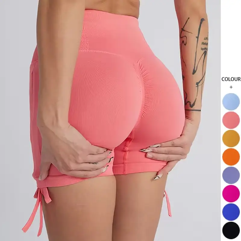 Shorts de treino sem costura para mulheres, shorts de cintura cruzada em V sem costura para academia e academia, shorts esportivos para treino de bumbum