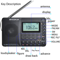 Ensemble radio Radio portable AM/FM/SW/BT/TF Radio de poche USB MP3 Enregistreur numérique Prise en charge de la carte TF Bluetooth