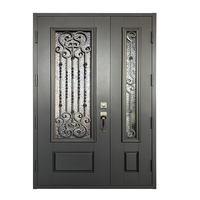 Porte en verre mexicaine à double battant en fer forgé, design simple et moderne, pour jardin extérieur, prix principal, vente aux États-Unis
