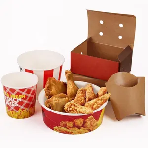 Caja de cartón para fritos, Caja de papel kraft desechable para llevar pollo, Caja de pepitas de pollo