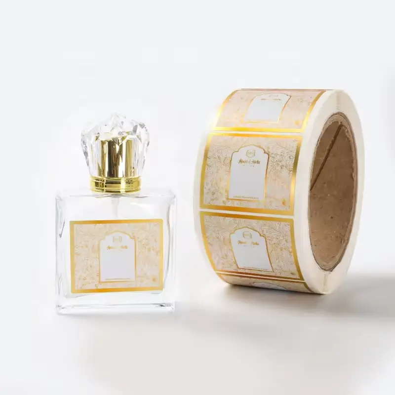 Fabrika özelleştirme lüks vinil altın folyo kozmetik Logo etiketi su geçirmez yapışkan parfüm şişe etiketleri çıkartmalar