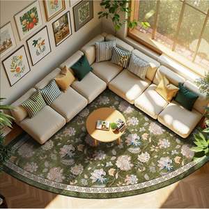 Alfombra semicircular floral vintage Wan Xinlong, alfombra de terciopelo cristalino resistente a las manchas para la sala de estar, decoración para sofá y mesa de café - Product Image 5